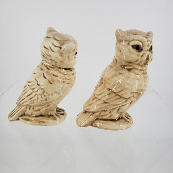 Vintage Ceramic Owls Figurines Knick Knack Japan Gold Eyes - Picture 3 of 6
